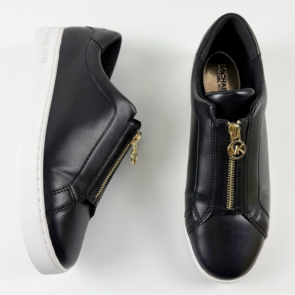 Michael Kors Keaton Zip Slip-On Sneakers Womens 9 Black Faux Leather Shoes